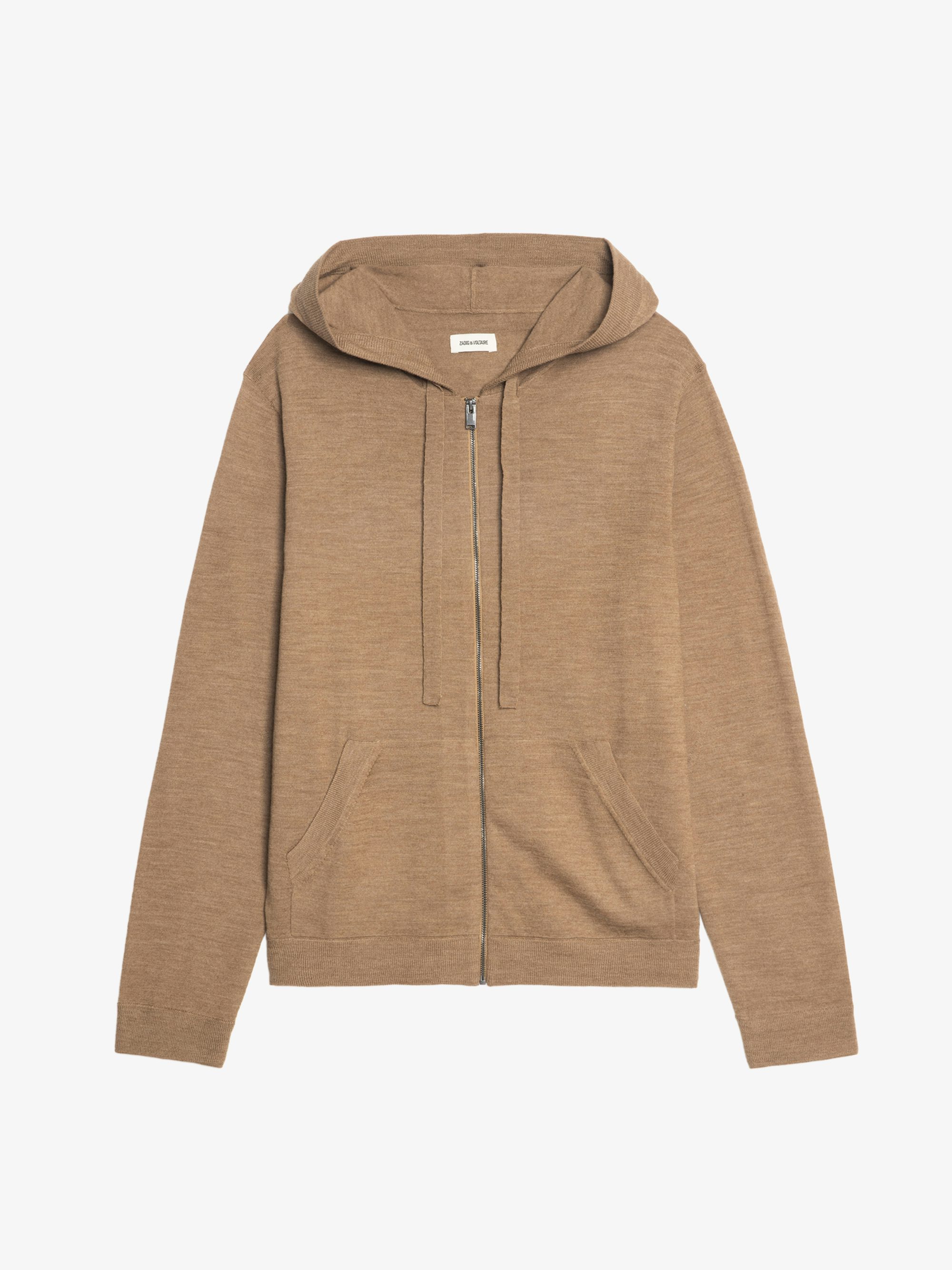 Clash Cardigan 100% Merino Wool - Hooded cardigan with zip closure and rock n roll writing on the back.